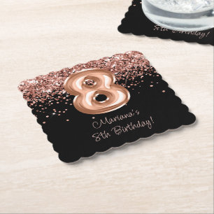 Porta-copo De Papel Festa de Aniversário de 8 anos Rose Gold Black
