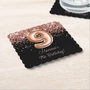 Porta-copo De Papel Festa de Aniversário de 9 anos Rose Gold Black