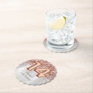 Porta-copo De Papel Festa de aniversário rosa Dourada 14 Silver