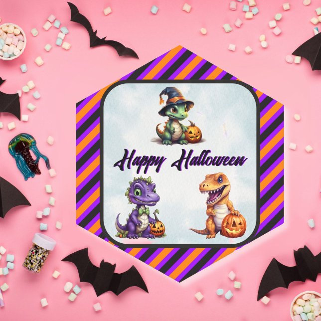 Porta-copo De Papel Festa Dino-Mash do Dinossaur do Halloween (Dinosaur Halloween Hexagon Paper Coaster)