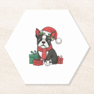 Porta-copo De Papel Festas de Natal de Boston Terrier Dog Papais noeis