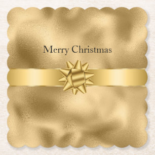 Porta-copo De Papel Fita e Laço de Natal Glamouroso Dourado