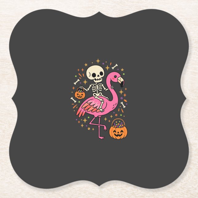 Porta-copo De Papel Flamingo Esqueleto Halloween Balde De Doces Vetor  (Frente)