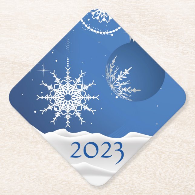 Porta-copo De Papel Floco de Neve de Natal Coaster 2023 Adicionar Nome (Frente)