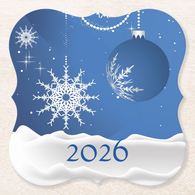Porta-copo De Papel Floco de Neve de Natal, Snow Coaster 2025 Adiciona (Frente)