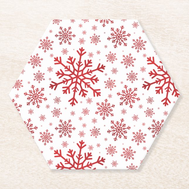 Porta-copo De Papel Flocos de neve bonito de Natal Vermelho em Branco  (Frente)