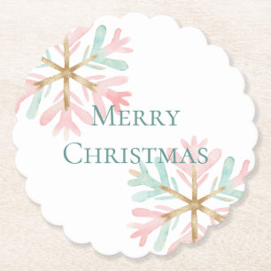 Porta-copo De Papel Flocos de neve cor-de-rosa Natal em branco