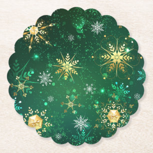 Porta-copo De Papel Flocos de neve do Ouro Xmas em fundo verde