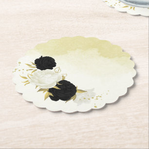 Porta-copo De Papel Flor branco preto-elegante