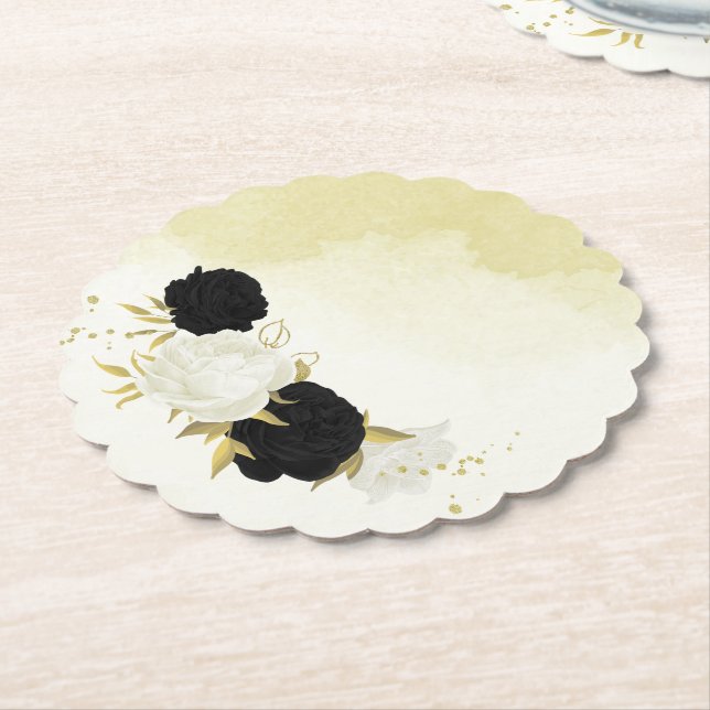 Porta-copo De Papel Flor branco preto-elegante (Angular)