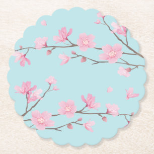 Porta-copo De Papel Flor de Cereja - Azul-Céu