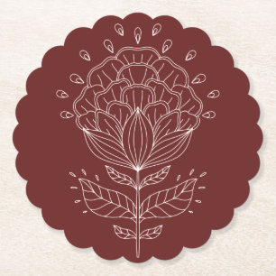 Porta-copo De Papel Flor de lótus, linha branca, desenho de burgundy f