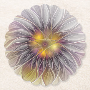 Porta-copo De Papel Flor Luminosa Colorida, Fractal Moderno Abstrato