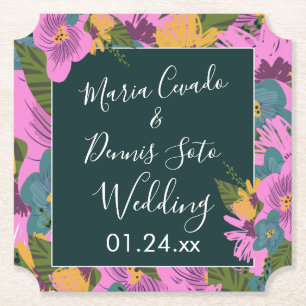 Porta-copo De Papel Florais Desenhados à Mão Casamento Verde Rosa Ousa