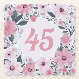 Porta-copo De Papel Floral 45ª Festa de aniversário Flores Rosa Pastel