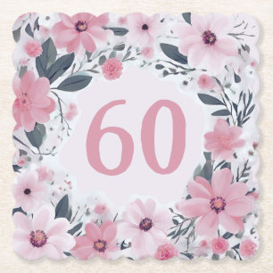 Porta-copo De Papel Floral 60ª Festa de aniversário Flores Rosa Pastel