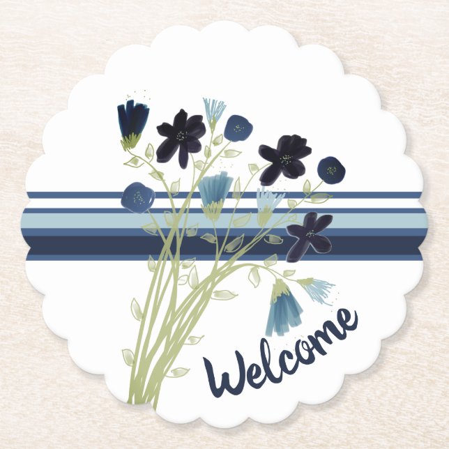 Porta-copo De Papel Floral Azul Marinho (Frente)