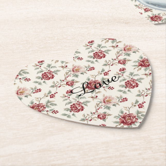 Porta-copo De Papel Floral Creme Vermelho Chic Bonito   (Angular)