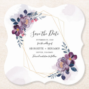 Porta-copo De Papel Floral Geométrico Roxo Casamento Salve a Data