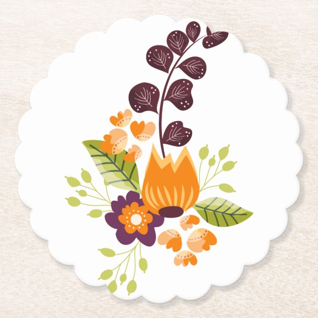 Porta-copo De Papel Floral Moderno Laranja Roxo (Frente)