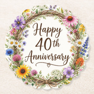 Porta-copo De Papel Floral para 40º Aniversário