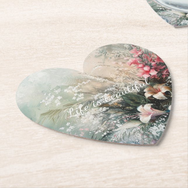 Porta-copo De Papel Floral Tropical Rosa Branco (Angular)