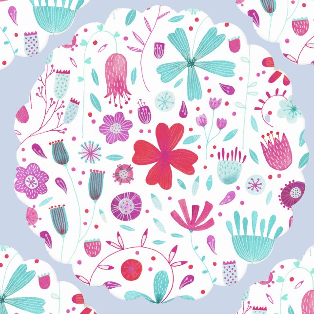 Porta-copo De Papel Floral Watercolor Boho (Watercolor floral wildflower turquoise aqua pink purple white paper coaster)