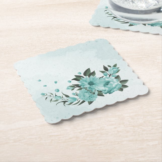 Porta-copo De Papel flores azuis românticas e folhas verdes (Angular)