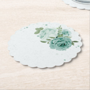 Porta-copo De Papel flores azuis românticas mata-borrão de papel verde