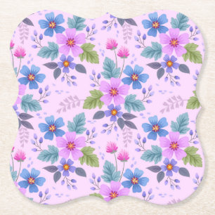 Porta-copo De Papel Flores Azuis-Rosa-Flor Violeta Padrão-36841