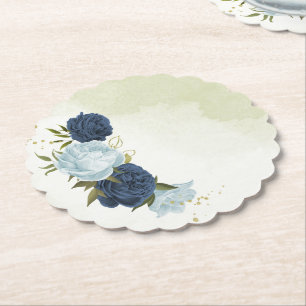 Porta-copo De Papel flores azul naval empoeirado casamento