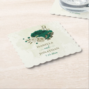 Porta-copo De Papel flores bege esmeralda verde casamento