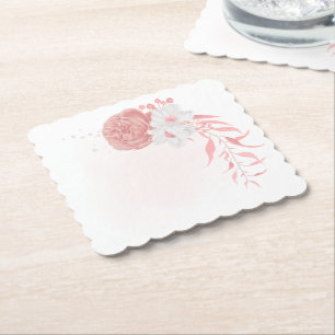 Porta-copo De Papel flores botânicas de casamento cor-de-rosa e branco