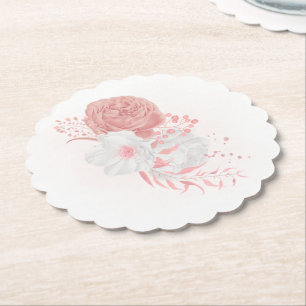 Porta-copo De Papel flores botânicas de casamento cor-de-rosa e branco
