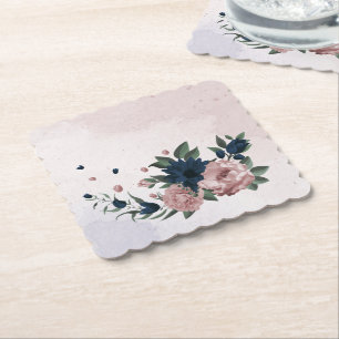 Porta-copo De Papel flores botânicas rosa e azul-marinho