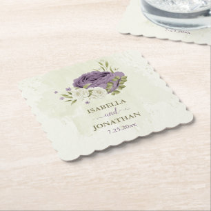Porta-copo De Papel flores brancas cor de malva vegetação casamento