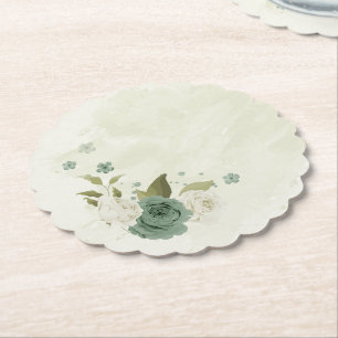 Porta-copo De Papel flores brancas de verde salvia casamento