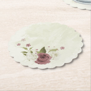 Porta-copo De Papel flores brancas rosa empoeirado casamento
