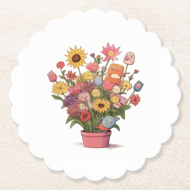 Porta-copo De Papel Flores, buquê, vaso de flores (Frente)