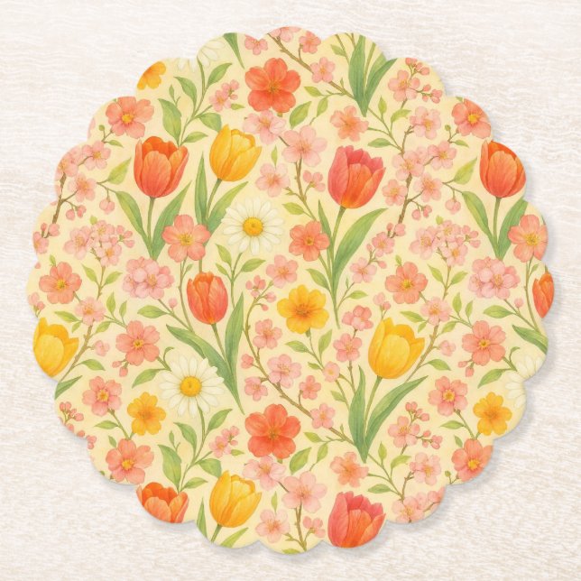 Porta-copo De Papel Flores com padrões fofos de Páscoa/primavera (Frente)