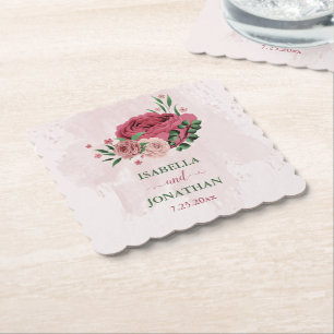 Porta-copo De Papel flores cor-de-rosa folhas verdes casamento
