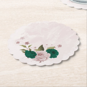 Porta-copo De Papel flores cor-de-rosa verde esmeralda casamento