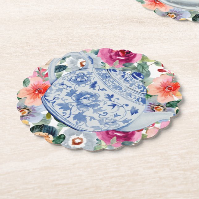 Porta-copo De Papel Flores de Bule Azul (Angular)