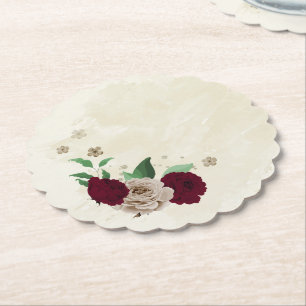 Porta-copo De Papel flores de champanhe bordô casamento