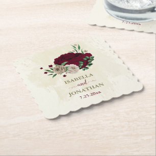 Porta-copo De Papel flores de champanhe borgonha casamento