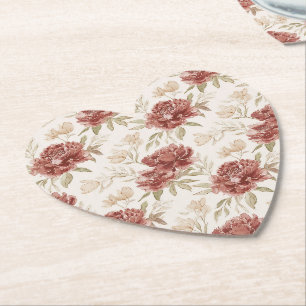 Porta-copo De Papel Flores de Creme Vermelho