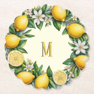 Porta-copo De Papel Flores de Fruta de limão Citrinos frescos monogram