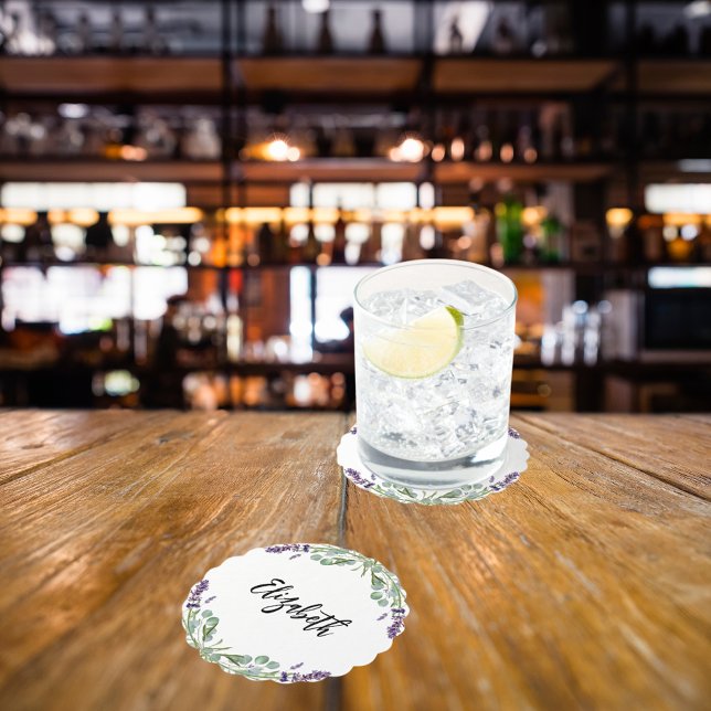 Porta-copo De Papel Flores de lavanda folhagem de eucalipto nome (Criador carregado)