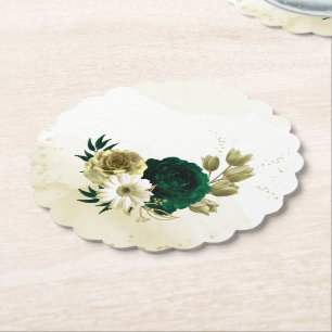 Porta-copo De Papel Flores de ouro marfim verde esmeralda incríveis