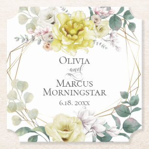 Porta-copo De Papel Flores de Pequim Amarelo de Casamento e Cheery